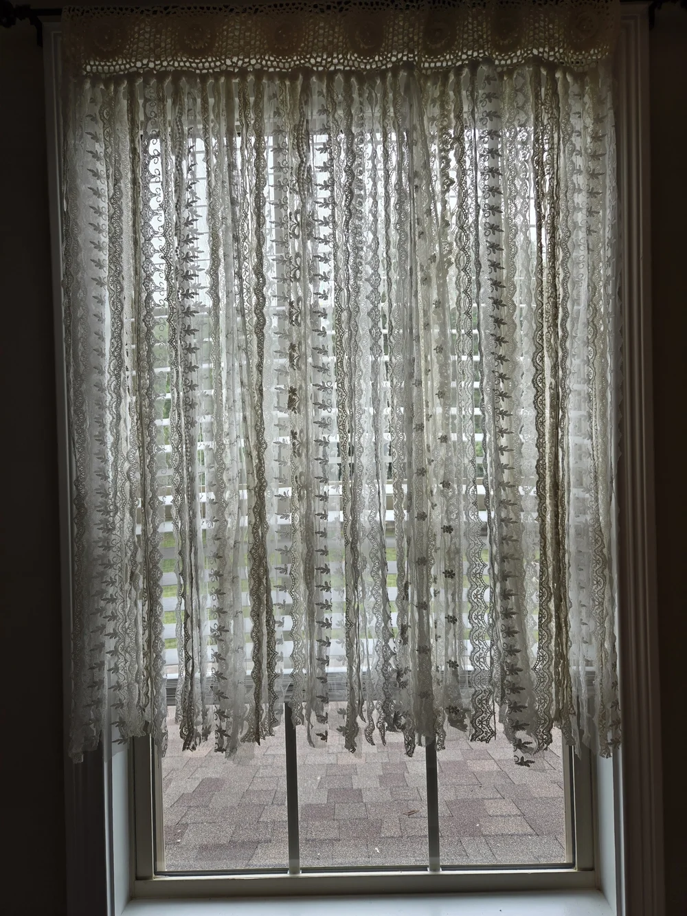 Boho Farmhouse Cottagecore Ivory Crochet and Lace Window Panel Sz 40W x 45L - Picture 3 of 10